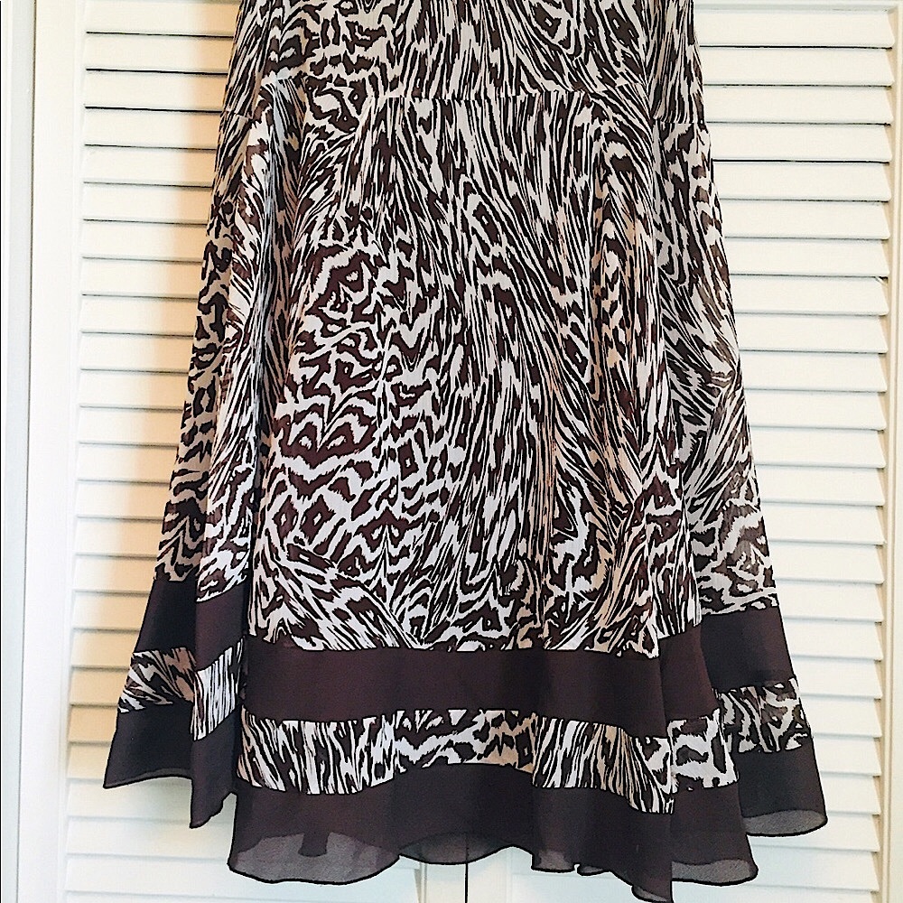 East 5th Chocolate Brown & Cream Flowy Animal Print A-line Skirt (8)